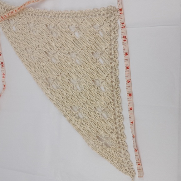 Cream Dragonfly Filet Crocheted Head Bandana Kerchief Tie Back - Picture 6 of 8